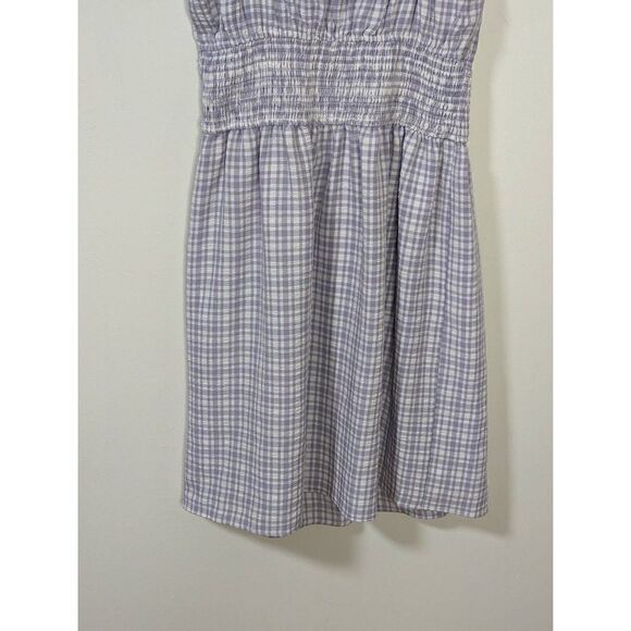WAYF Smocked Waist Purple Gingham Checkered Mini Dress - Size M - Picture 7 of 9